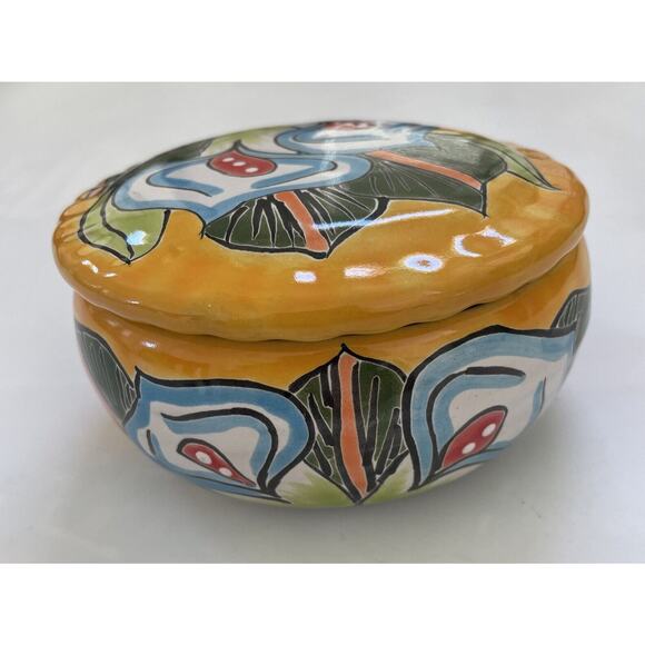 Hand Painted Trinket Box Leceagui Marca Made in Mexico Bright BEAUTIFUL - Picture 5 of 8